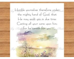 Peter 5:6-7 Humble Yourselves On Watercolor Of A Summer Meadow Vintage Verses Bible Verse 8x10 Wall Art Printable Digital Download DIY 
